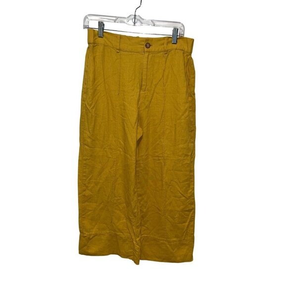 Joie Yellow Pleated Linen Elastic Waist Wide-Leg Cropped Pants Women's Size 28 - Picture 1 of 8